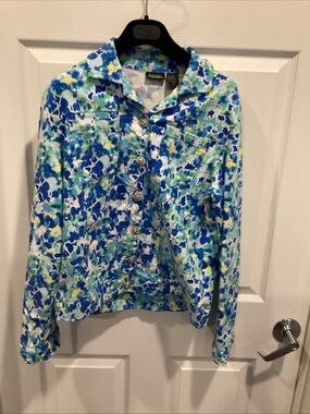 Sara studio Blue and Green Floral Button Jacket